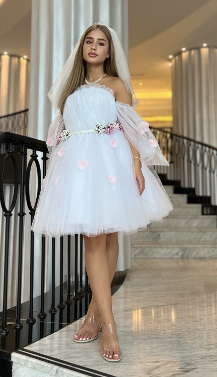 White barbie floral dress - Evening dress