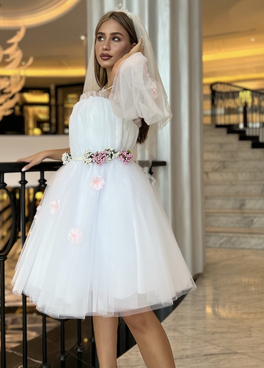 White barbie floral dress - Evening dress