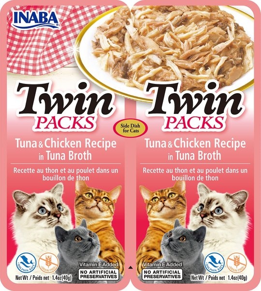 Inaba Twin Packs وصفة التونة والدجاج في مقدمة طعام القطط الخالية من الحبوب من مرق التونة ، 1.4 أونصة ، عبوة من 2