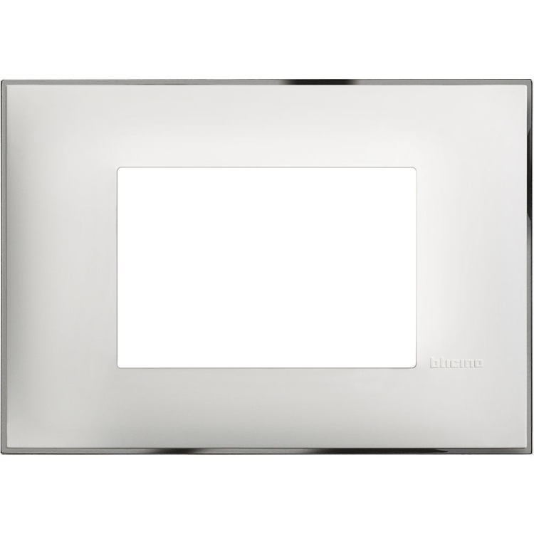 cover plate - 3 modules - White chrome  غطاء ابيض بإيطار فضي معدني 
