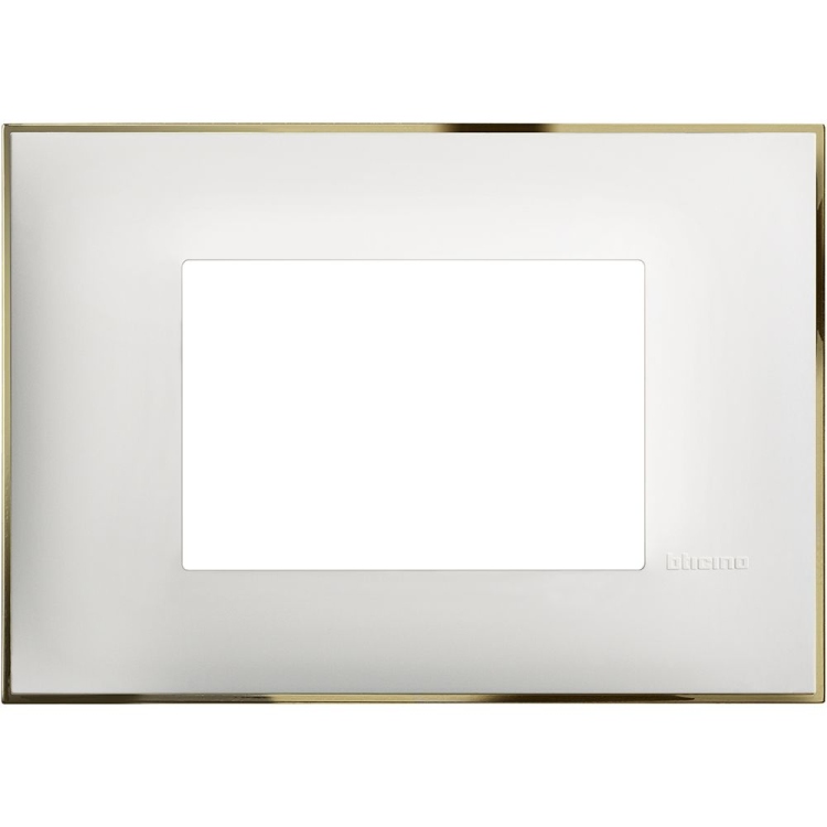 cover plate - 3 modules - White gold غطاء ابيض بإيطار ذهبي مدني