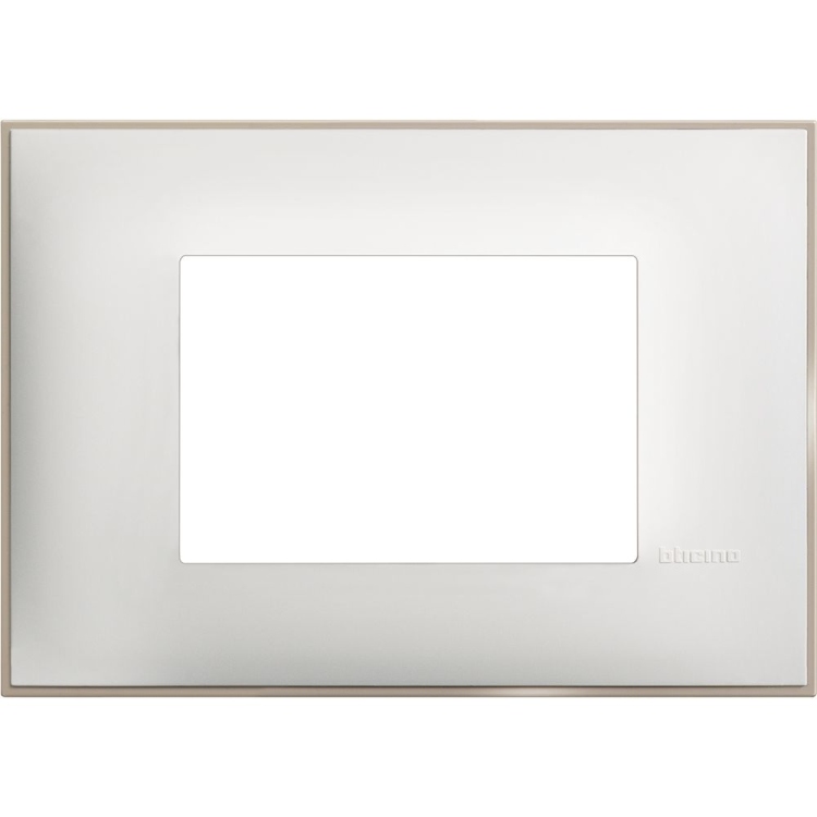 cover plate - 3 modules - White satin غطاء ابيض بإيطار بني فاتح 