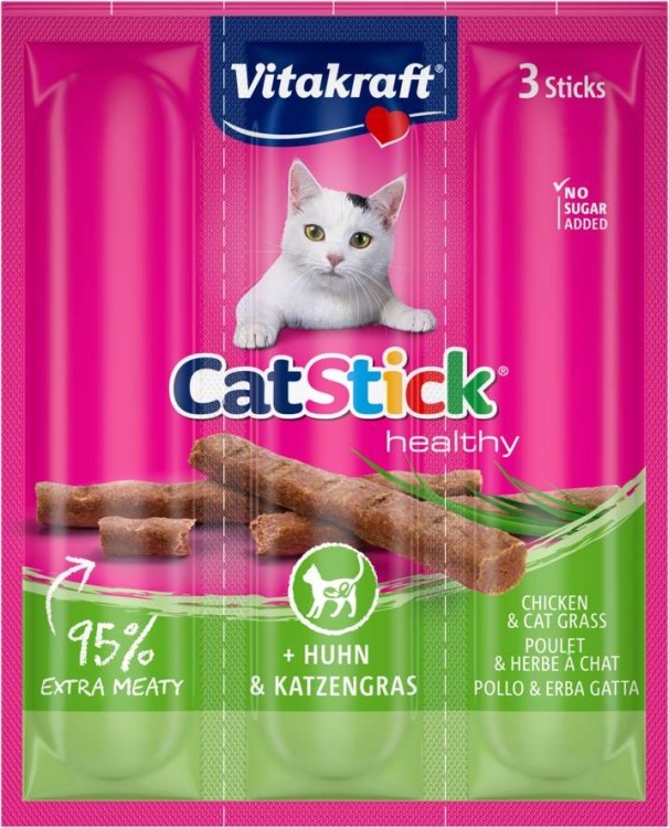 Vitakraft cat snack Cat-Stick mini chicken & cat grass -3