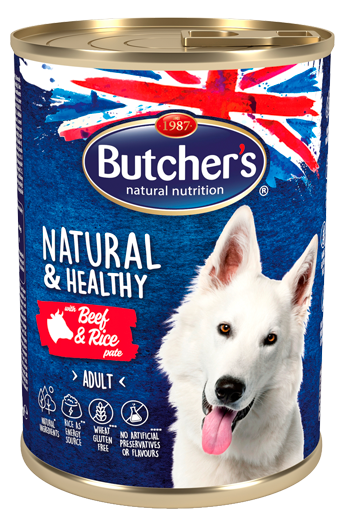 BUTCHER’S NATURAL AND HEALTHY BEEF AND RICE PATE 390GR