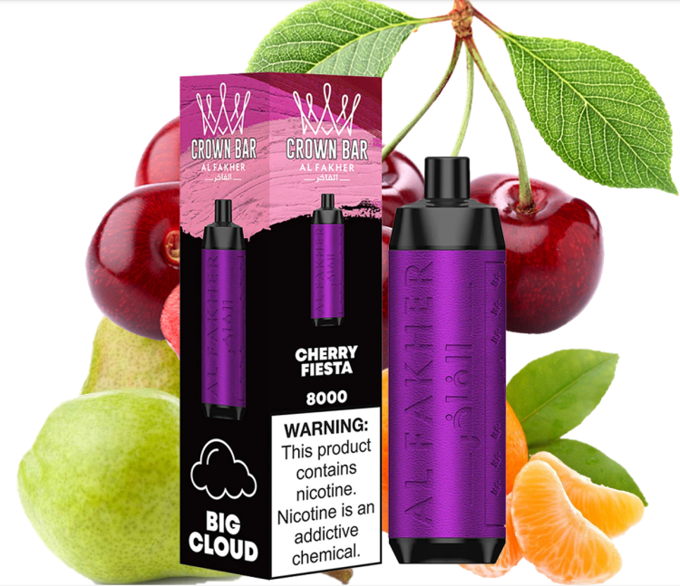 ALFAKHER CROWN BAR -  Cherry Fiesta  -  8000 Puff, Rechargeable, Disposable Vape 