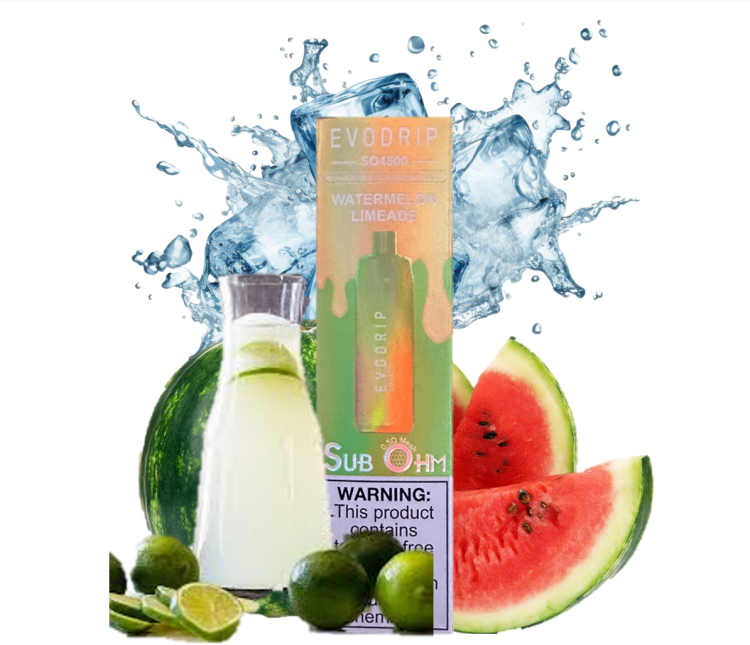 EVODRIP Watermelon Limeade Ice SO4500 Puffs - Rechargeable,  Disposable Vape