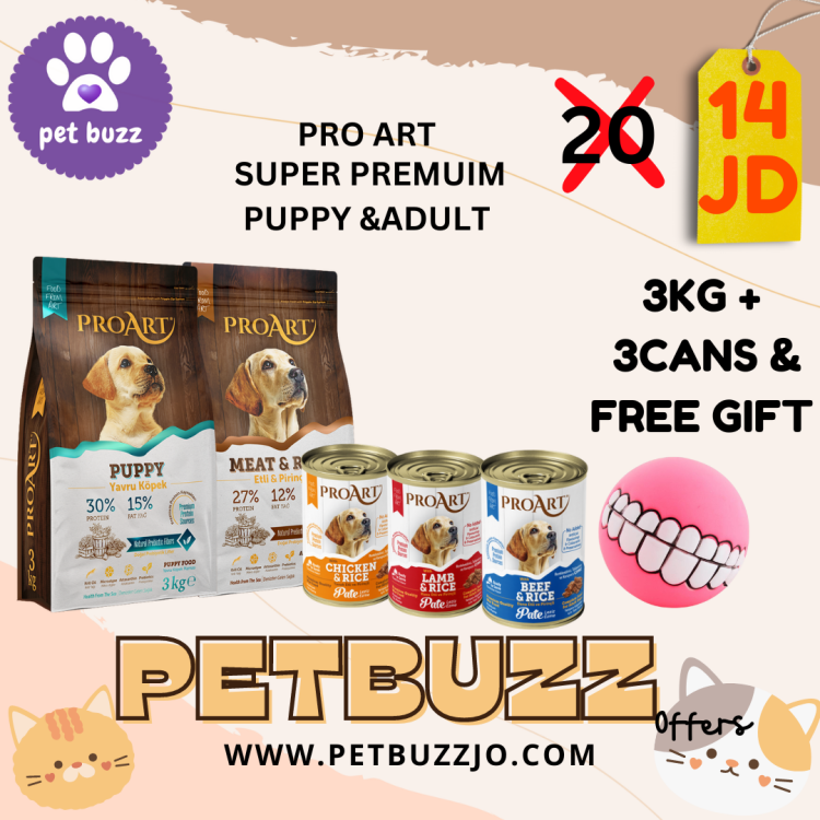 PRO ART DOG FODD 3KG + 3 CANS 400GM + FREE GIFT