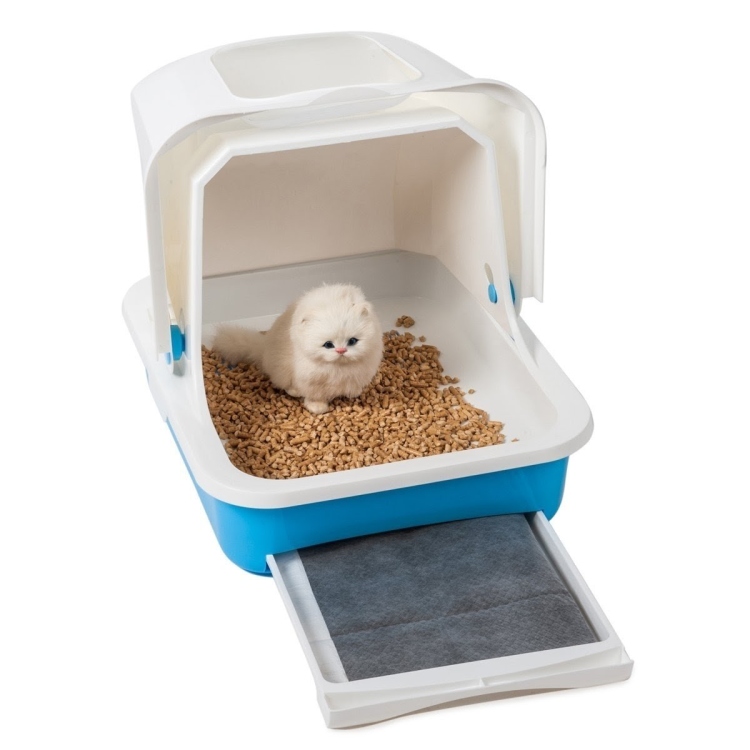 Enclosed Large Easy Clean White Covered Cat Litter Box Pan with Drawer