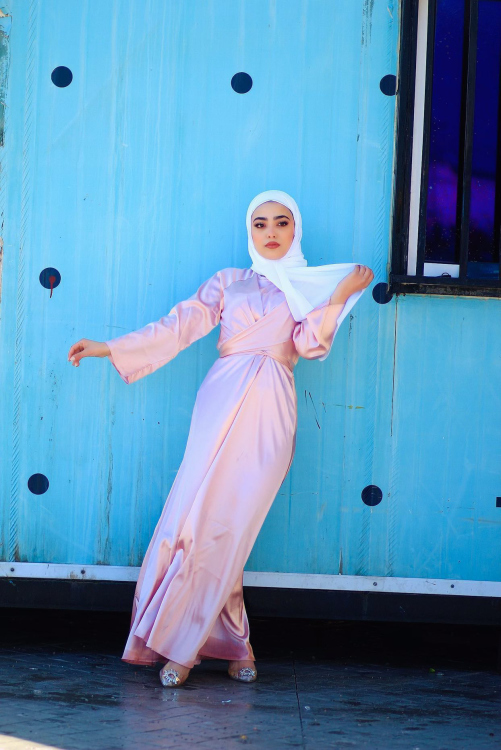 فستان ستان زهري/nude