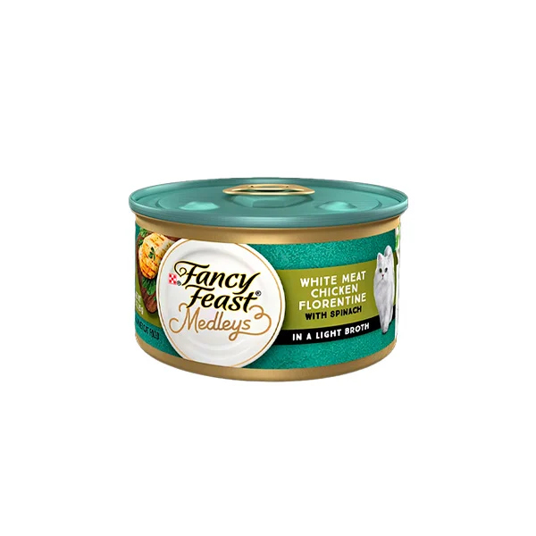 fancy feast white meat chicken florentine with spinach in a light broth