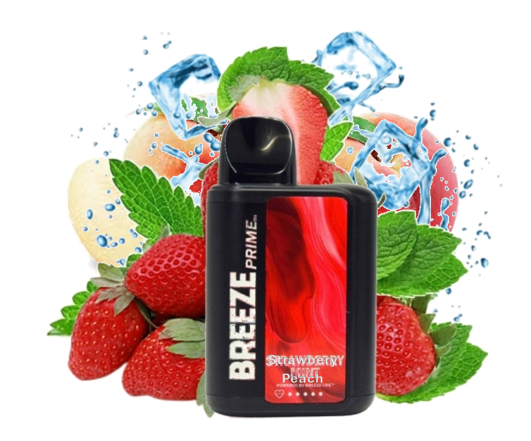 BREEZE PRIME Strawberry Peach Mint Ice, 6000 Puff, Disposable Vape