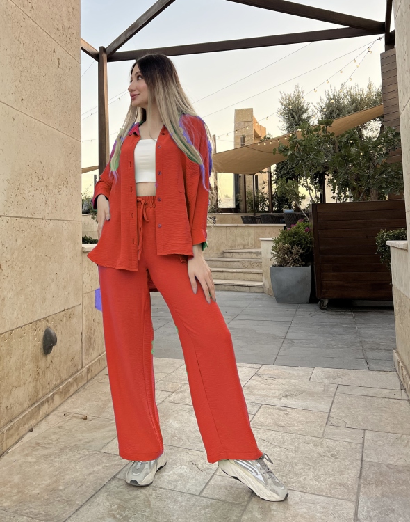 Drop Shoulder Blouse & Wide Leg Pants