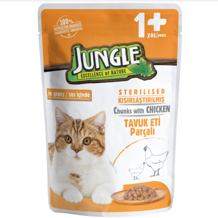 jungle wet food for sterilised cats chunks with chicken 