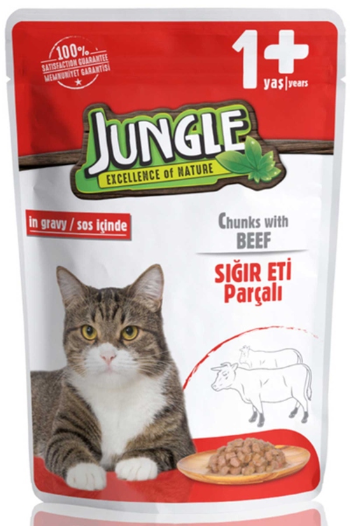 jungle wet food for cats chunks with beef