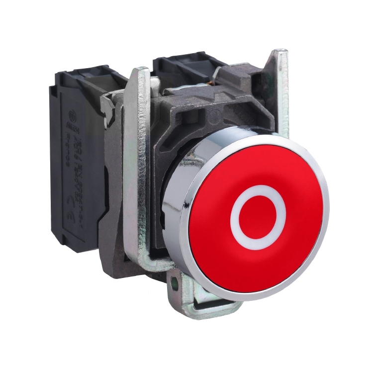 XB4BA4322 Product picture Schneider Electric  XB4BA4322 Product picture Schneider Electric + 6 + 6 1 الفيديوهات زر ضغط (بوش بوتن) مسطح (غاطس) كامل أحمر، بقطر 22 مم، آلية عودة الزنبرك، نقطة تلامس واحدة في وضع الغلق NC ومحدد بالرمز "O"
