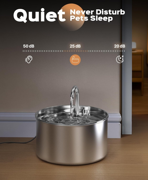 Cat Water Fountain  Stainless Steel و 24 Hours Keep The Water Clean, 74oz Capacity, Ultra-Quiet, No Sputter, Compact, Easy Cleaning