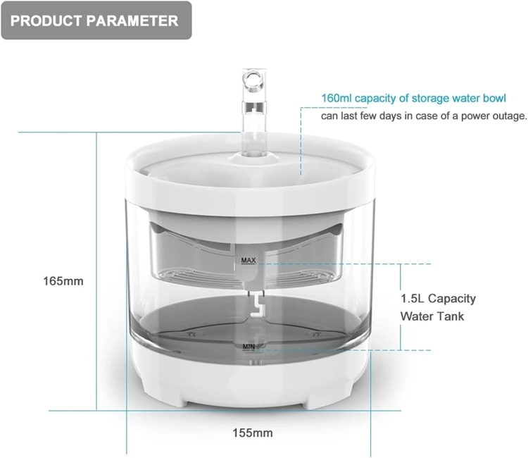 Cat Water Fountain, 1.6L Cats Drinking Fountains, water capacity is suitable for different age of cats, dogs and multiple pet households