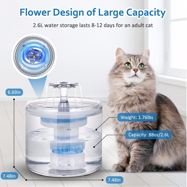 Cat Water Fountain, 1.6L Cats Drinking Fountains, water capacity is suitable for different age of cats, dogs and multiple pet households