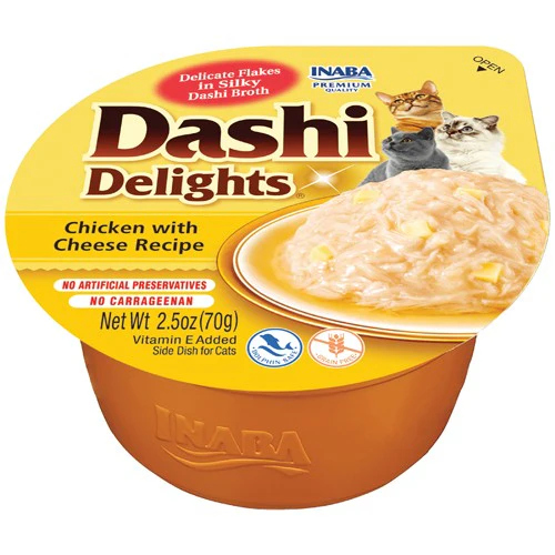 Inaba Dashi Delights Chicken with Cheese Flavored Bits in Broth Cat Food Topping