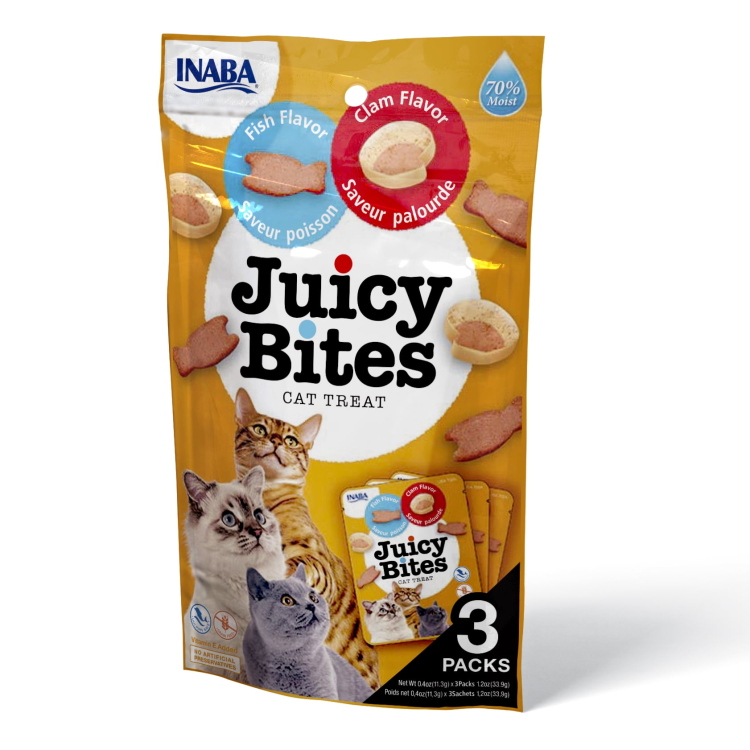 INABA Juicy Bites soft cat treats, fish and clam flavor (orange) size 11.3 g