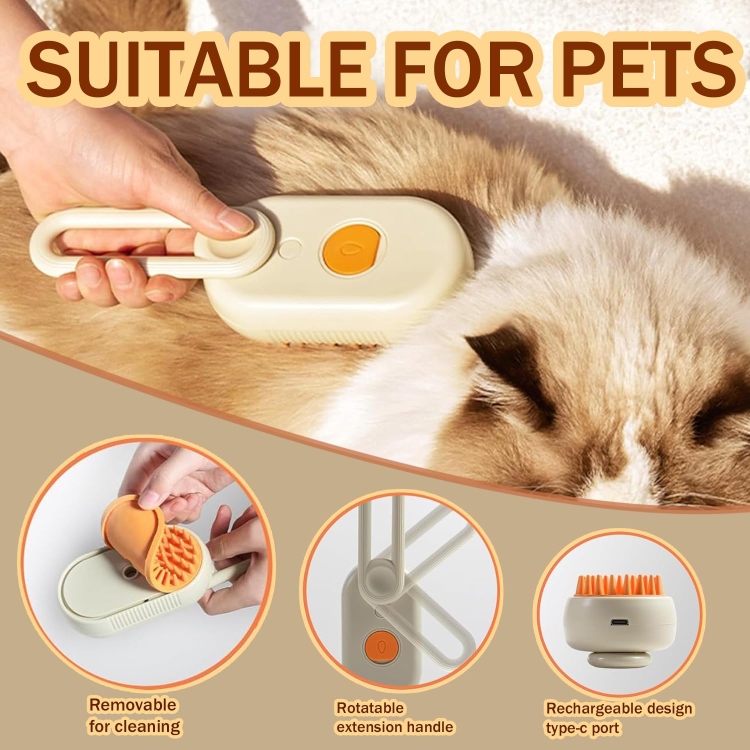 Cat Steam Brush, 3 In1 Cat Steamy Brush, Self Cleaning Spray Comb for Cats Massage Shedding, Rechargeable Steaming Cat Grooming Brush for Removing Tangled and Loose Hair