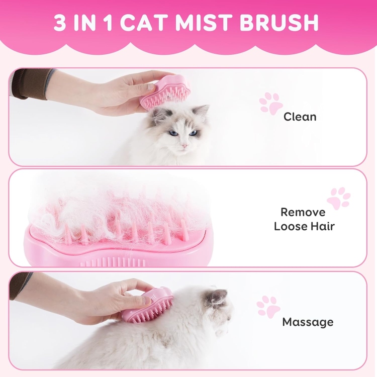 Cat Steam Brush - Self Cleaning Steamy Massage Brush for Indoor Cats, Removing Shedding, Tangled and Loose Hair - Cat Paw Model