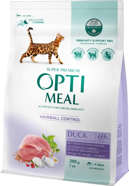 Complete dry food for adult cats Optimeal with duck flavor 200 g