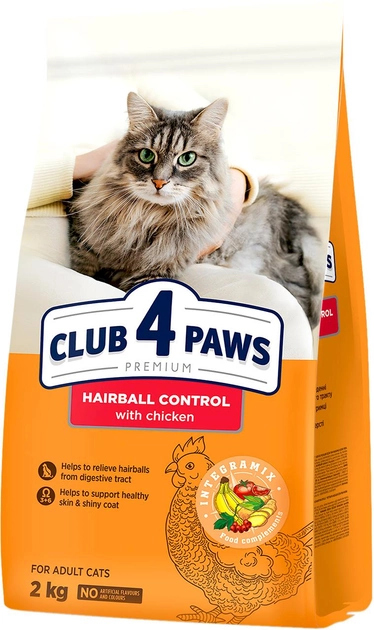 Complete dry food for adult cats Club 4 Paws Premium "With the effect of removing hair from the digestive tract" 2 kg