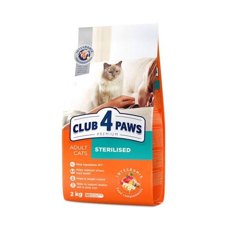 CLUB 4 PAWS Premium "Sterilised". Сomplete dry pet food for adult sterilised cats, 2 kg