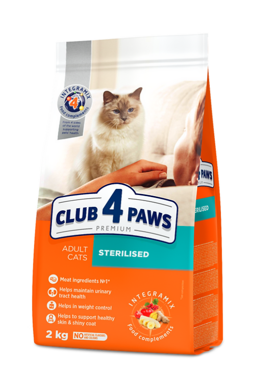 CLUB 4 PAWS Premium "Sterilised". Сomplete dry pet food for adult sterilised cats, 2 kg