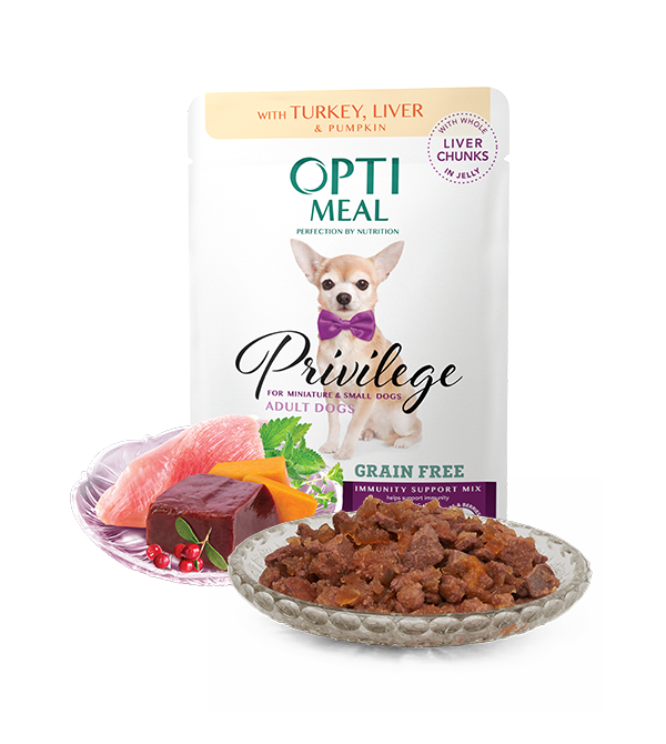 Opti meal Adult Dogs Miniature & Small Breeds Turkey & Liver In Pumpkin Jelly 85gm