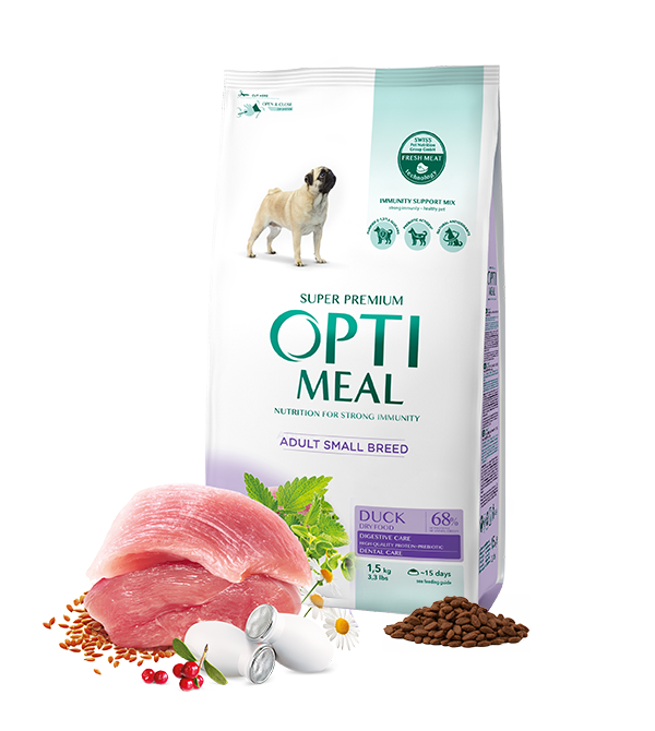 Opti meal Dry For Adult Dogs Of Small Breeds Duck 1.5kg