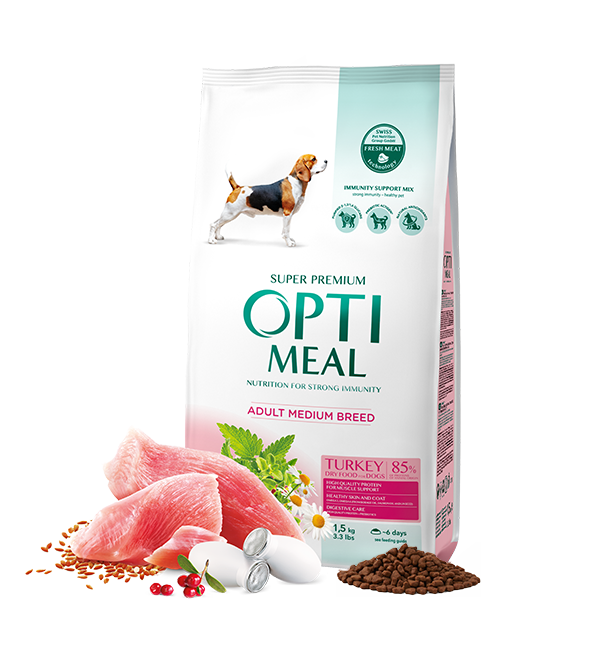 Opti meal Dry For Adult Dogs Of Medium Breeds Turkey 1.5kg