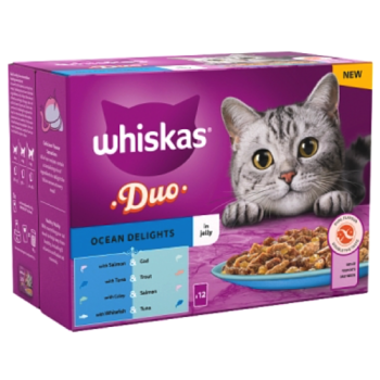 Whiskas 1+ Duo Ocean Delights Adult Wet Cat Food Pouches in Jelly