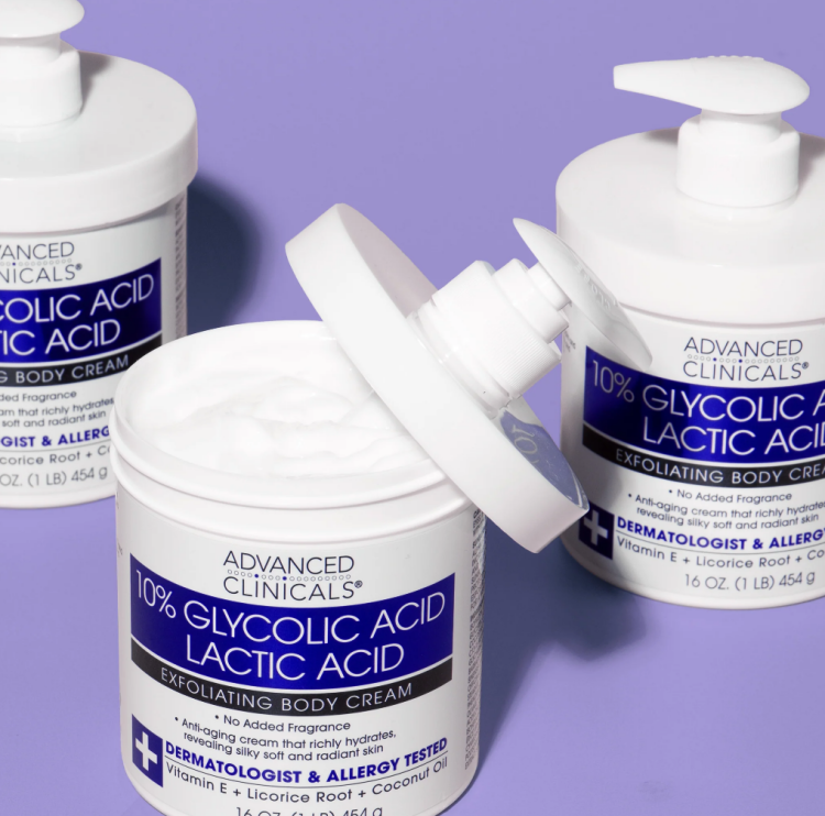 Advanced Clinicals, 10% Glycolic Acid + Lactic Acid Body Cream