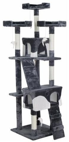 Multi-Level Cat Tree for Large Cats with Sisal Covered Scratching Posts, Padded Platform, Hammock and Kennel, Stable Cat Tower, Pet Playhouse, Smoke Gray 170CM