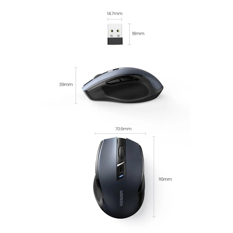 UGREEN MU101 15510 15805 UGREEN ERGONOMIC WIRELESS MOUSE  (WHITE GRAY)