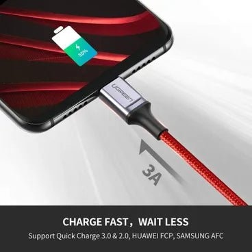 UGREEN US505-20527 USB-C MALE TO USB 2.0 A  MALE 6A DATA CABLE  FOR HUAWEI SUPERCHARGE RED 1M