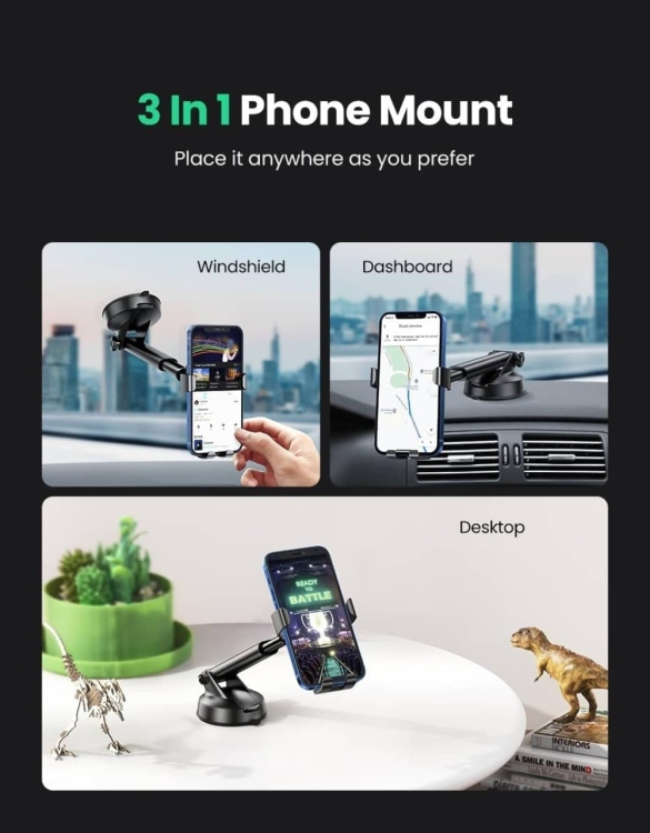 UGREEN LP200 60990B GRAVITY PHONE HOLDER WITH SUCTION CUP BLACK