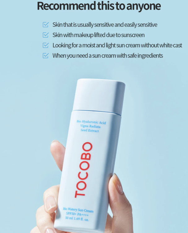 TOCOBO, Bio Watery Sun Cream SPF50+ PA++++