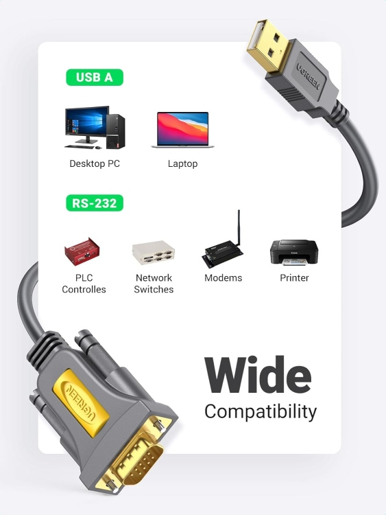 UGREEN USB TO DB9 RS-232 ADAPTER CABLE 1M CR104 20210