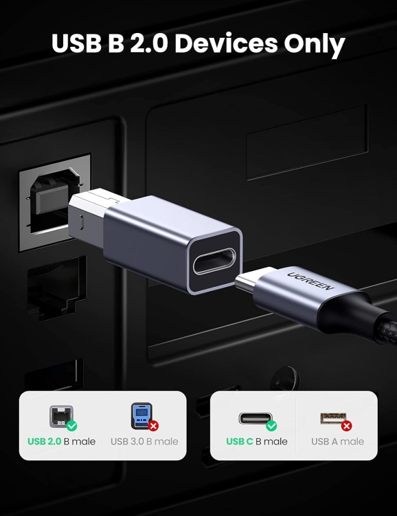 UGREEN USB2.0 USB-C/F TO USB2.0 B/M
ADAPTER ALUMINUM CASE US382  20120