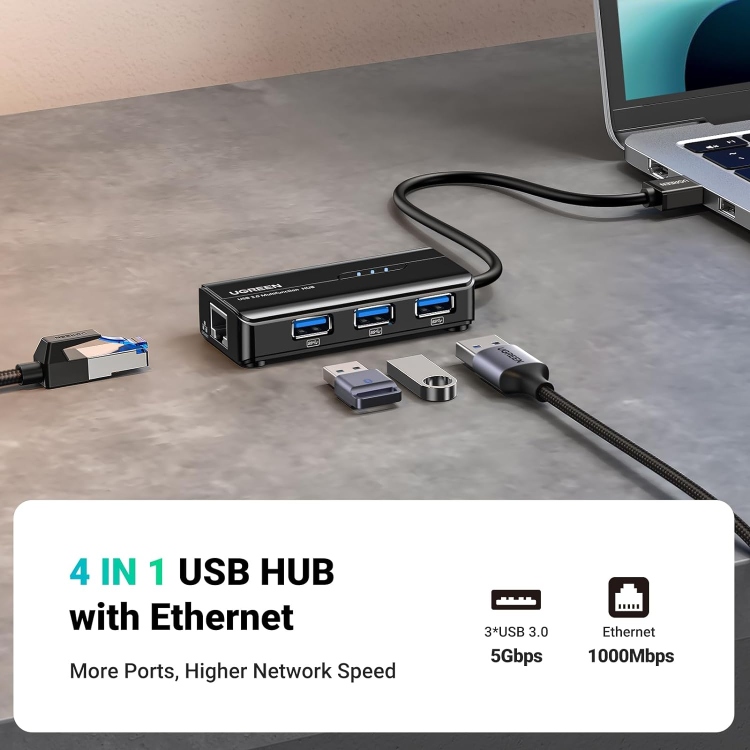 UGREEN USB 3.0 HUB WITH GIGABIT ETHERNEADAPTER 20265 
