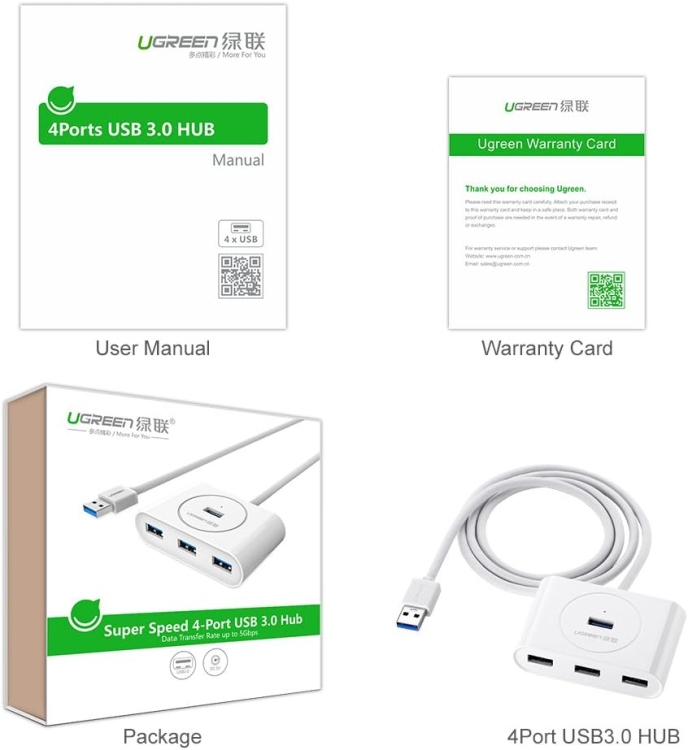 UGREEN USB 3.0 HUB  1M (WHITE) CR113 20283