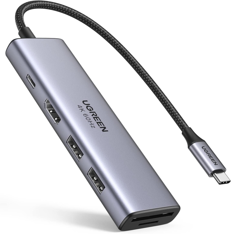 UGREEN 6-IN-1 USB-C TO 2 PORTS USB3.0-A HU
HDMI + TF/SD WITH PD CM195  70411