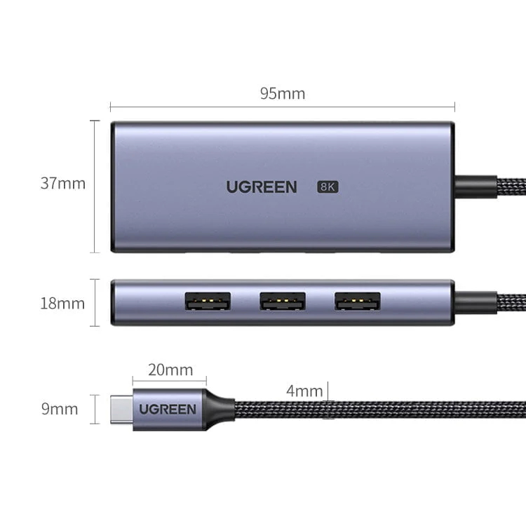 UGREEN USB-C TO 3×USB 3.0+HDMI MULTIFUNCTION ADAPTER  8K 30HZ CM500 50629