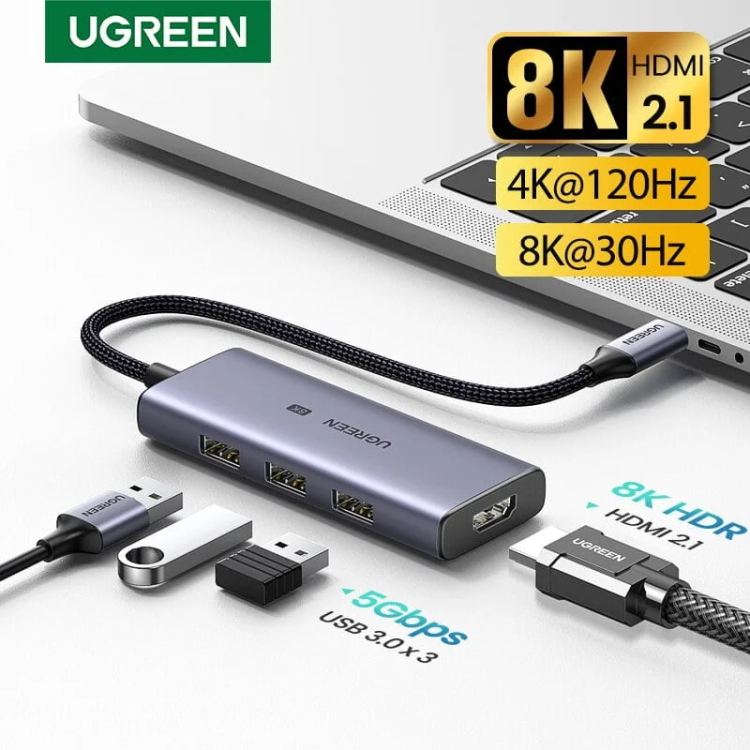 UGREEN USB-C TO 3×USB 3.0+HDMI MULTIFUNCTION ADAPTER  8K 30HZ CM500 50629