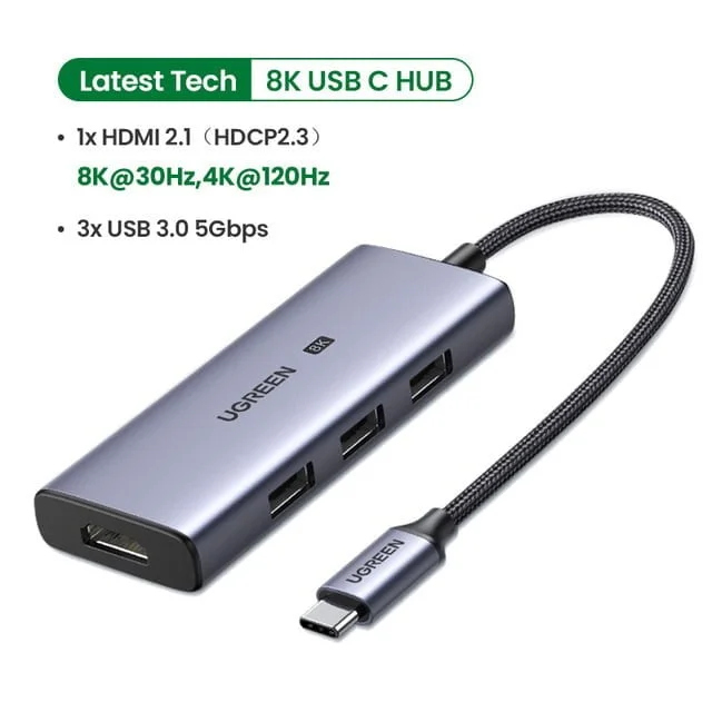 UGREEN USB-C TO 3×USB 3.0+HDMI MULTIFUNCTION ADAPTER  8K 30HZ CM500 50629