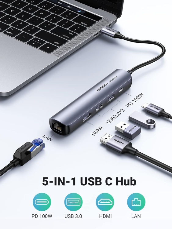 UGREEN USB-C MULTIFUNCTION GIGABIT
ETHERNET ADAPTER WITH PD CM475 20932