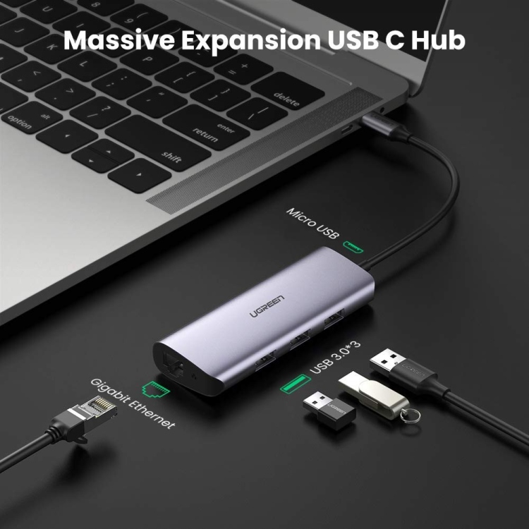 UGREEN USB-C TO 3XUSB 3.0+RJ45+USB-C
MULTIFUNCTION ADAPTER CM252 60718
